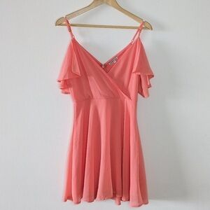 NWT* Charlotte Russe peachy coral romantic cold shoulder dress - S